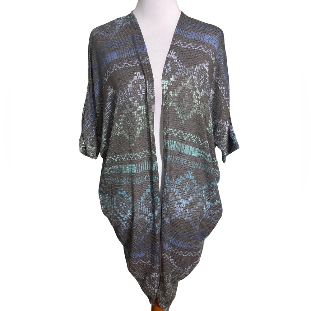 Arizona Jean Company Gray and Blue Patterned Cardigan